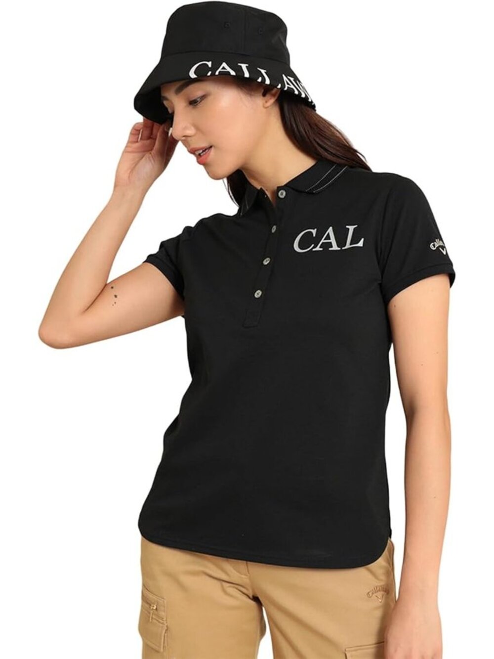 NEW CALLAWAY Japan Golf Womens Black Pique Knit Stretch Top Polo Shirt S